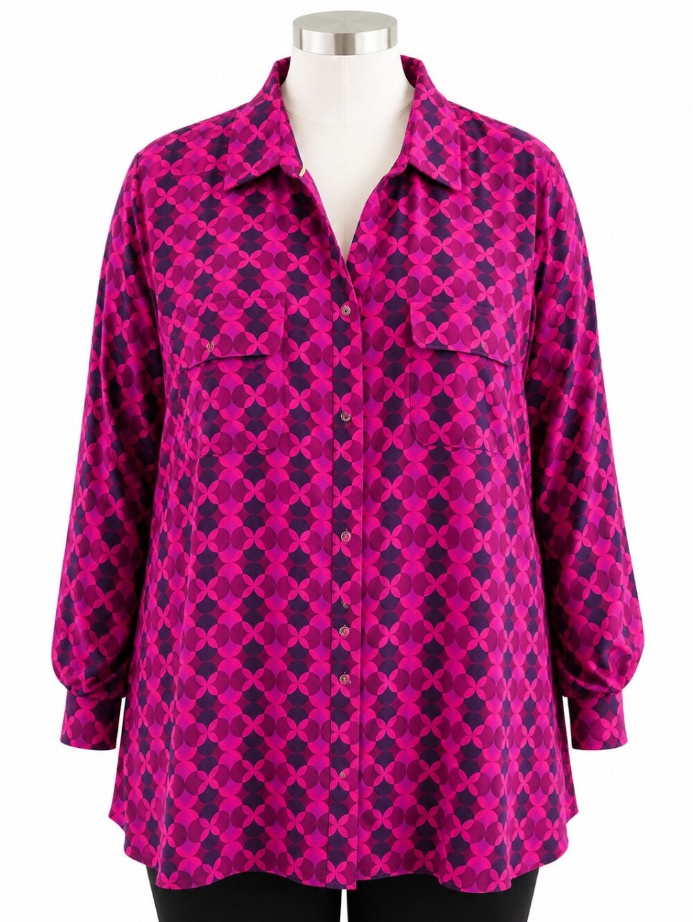 D & Co. Signature Pink Geometric Print Long Sleeve Button Down Shirt 3X Casual